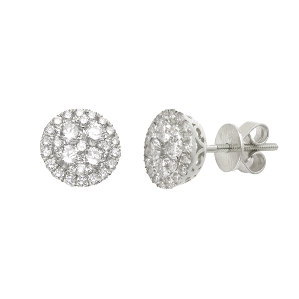 14KW 1.15CTW DIAMOND ROUND CLUSTER EARRINGS -