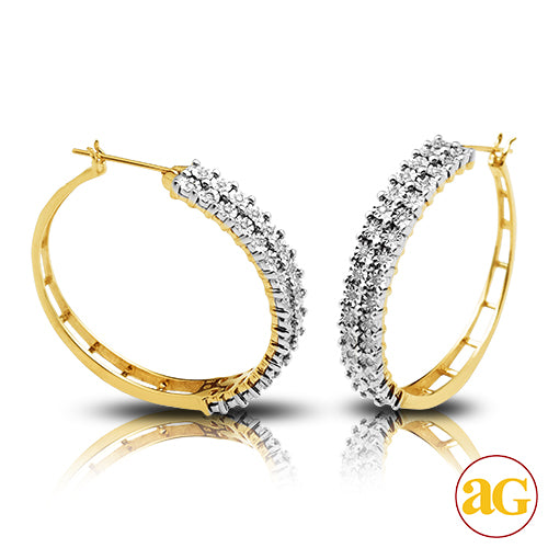 10KY 0.33CTW ILLUSION SET DIAMOND TWO ROW HOOP EAR