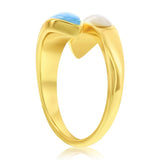 Steling Silver, MOP & Larimar Bypass Ring - Gold Plated