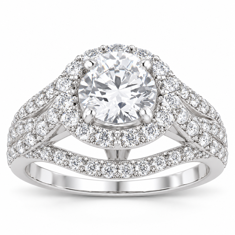 14K diamond ring on a clean white studio background